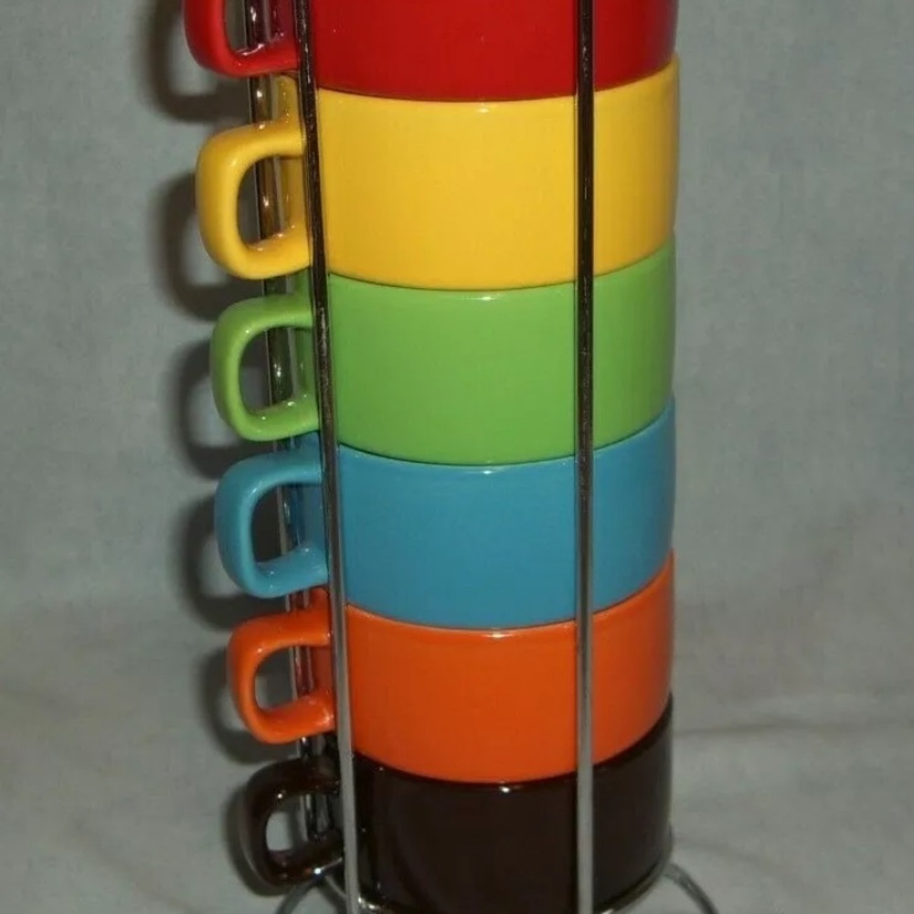World Market Stacking Mugs Multicolor Chrome Stand